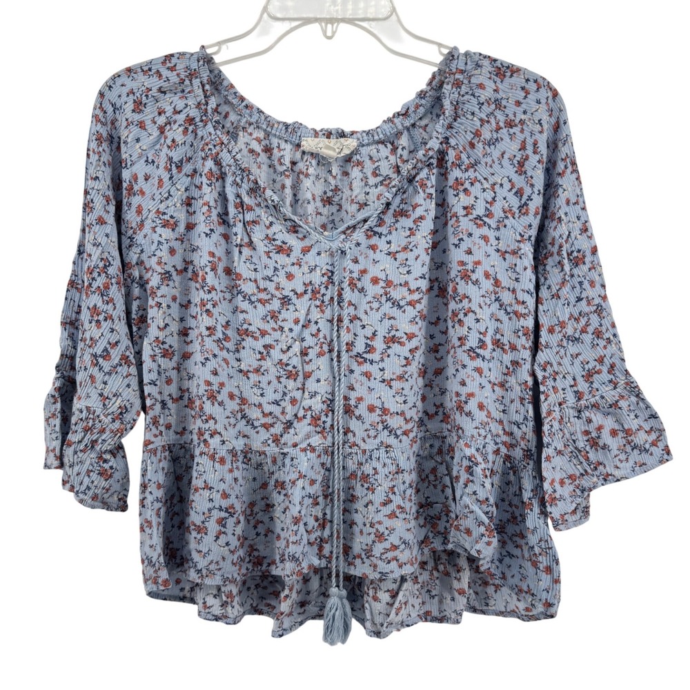 Hippie Rose Floral Ruffle Blouse Blue Festival Boho‎ Coquette Fairy Summer Chic